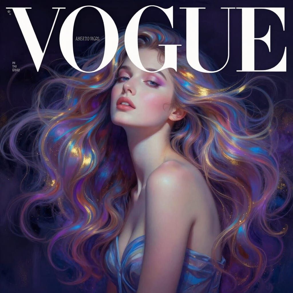 Ethereal Woman on Vogue Cover in Surrealist Style