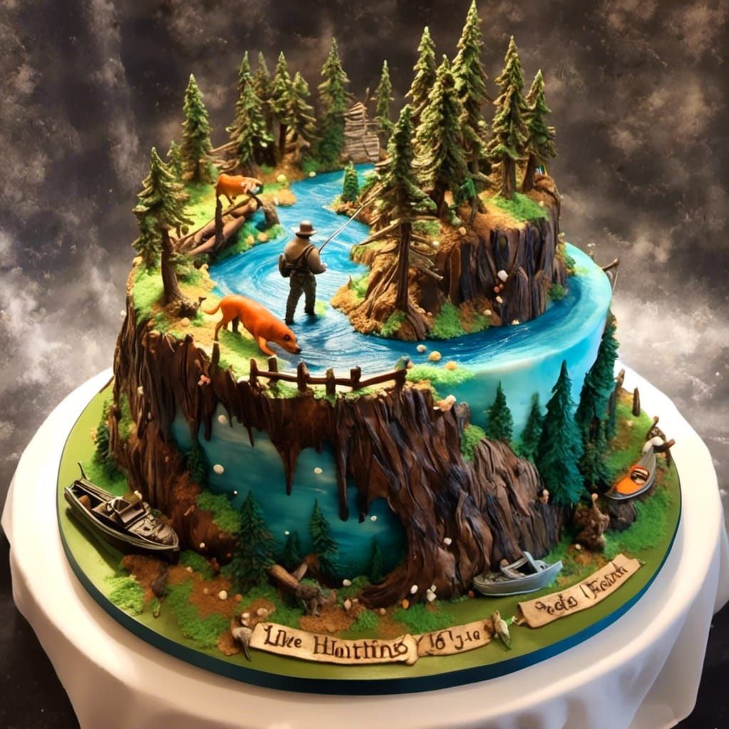 Hunting and Fishing Anniversary Cake in Smoky Mountains