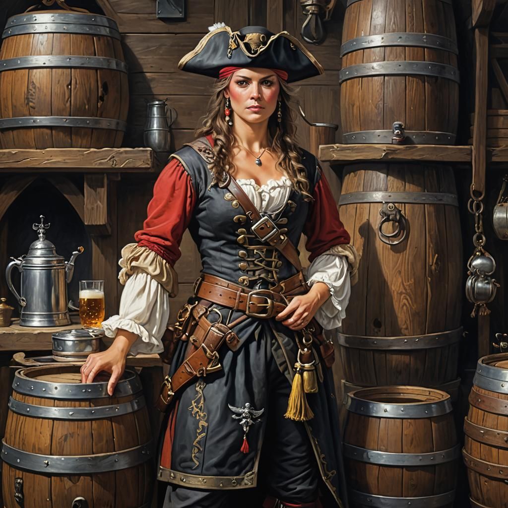 Female Pirate with Tankard: A Detailed Painting