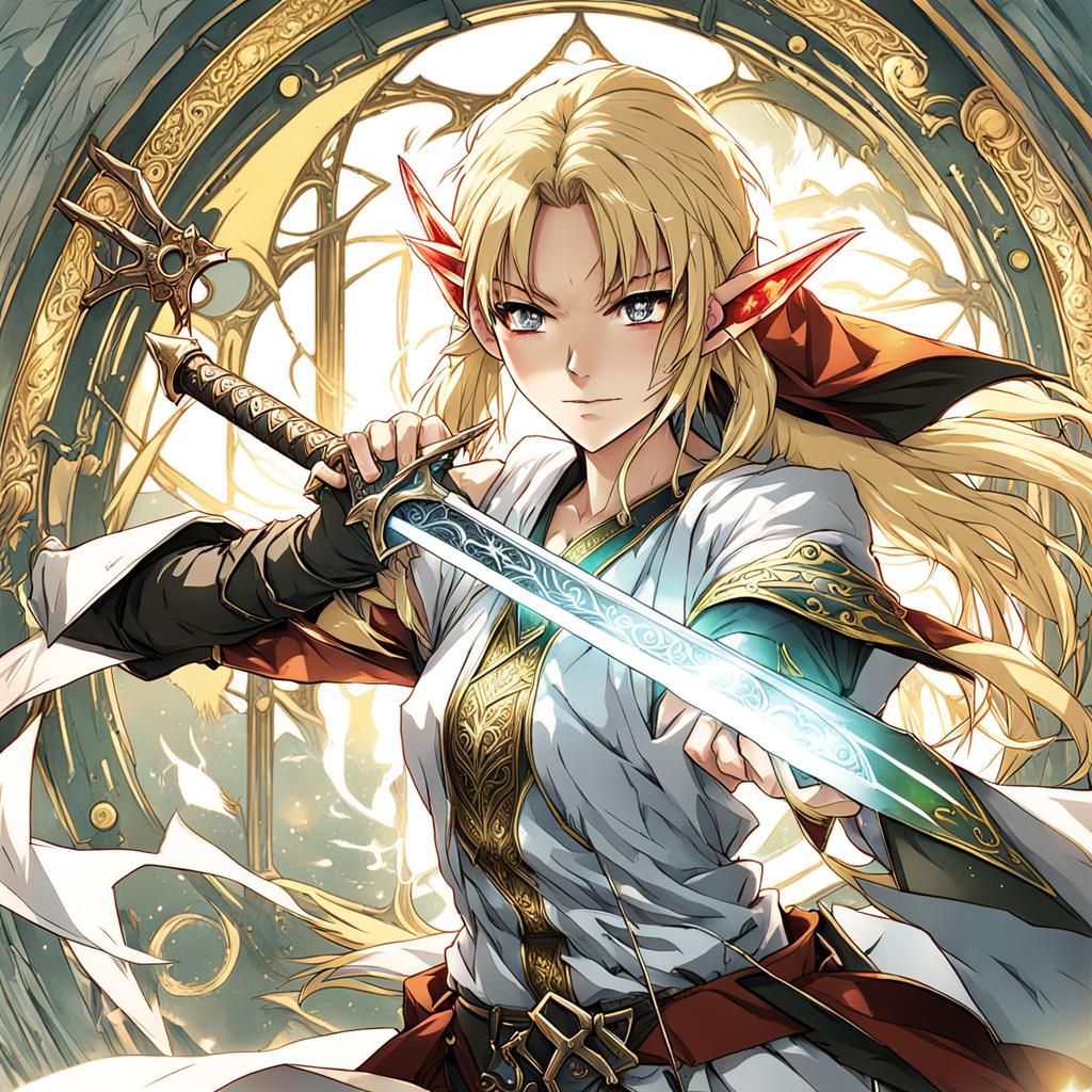 Blond Elf Adventurer in Anime Style
