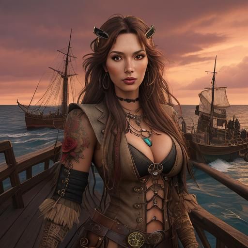 Steampunk Native American Girl with Roses Portrait