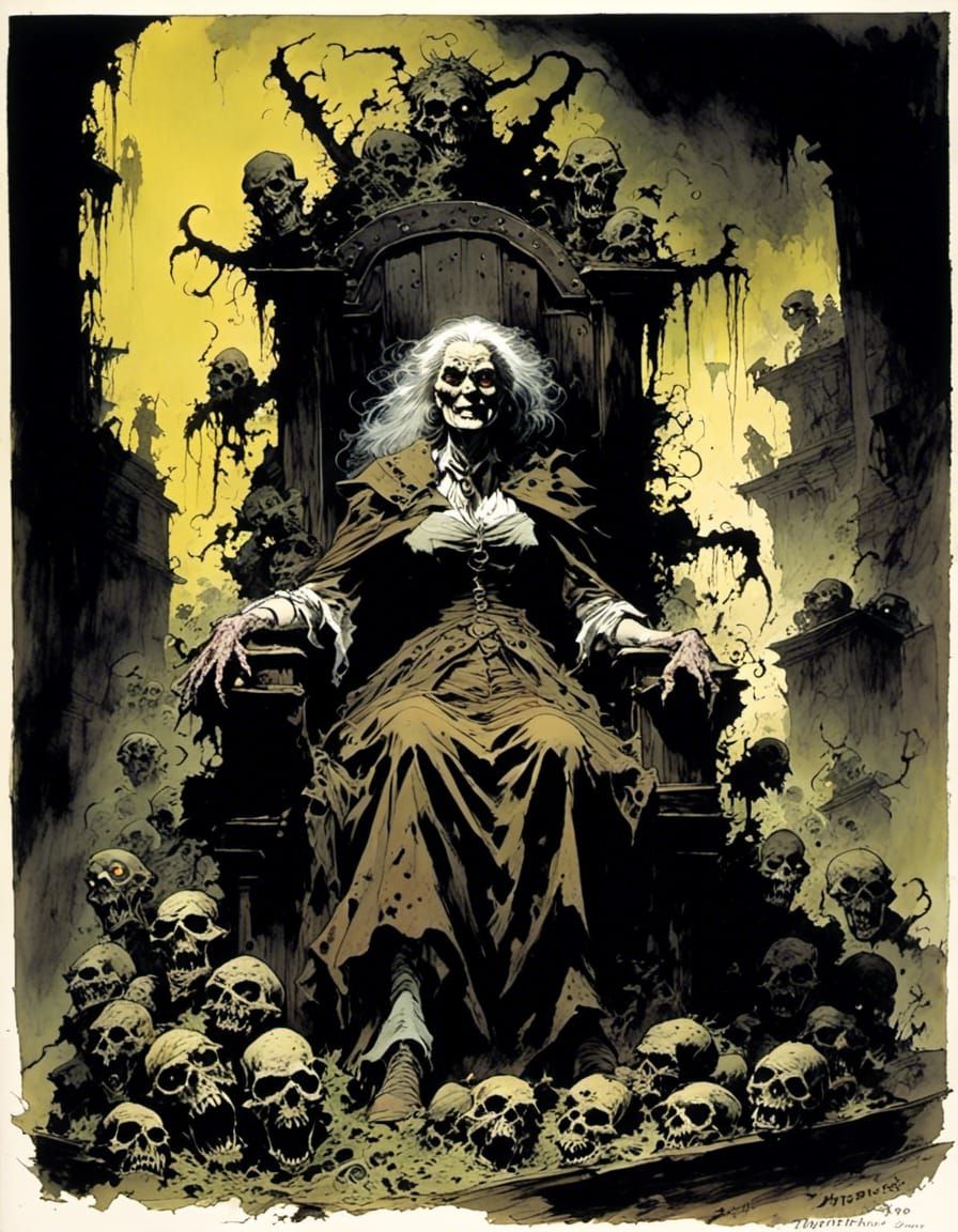 Happy Witch on Junk Throne with Zombies