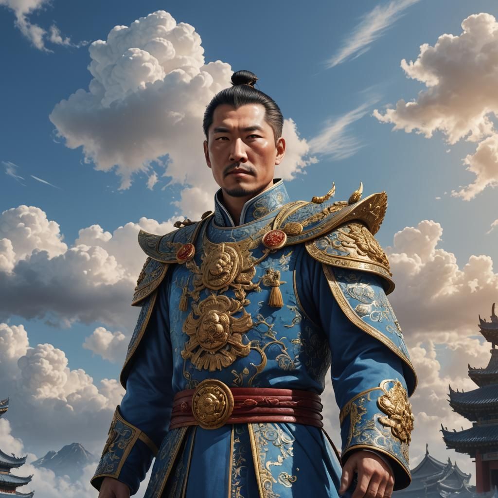 Young Chinese Emperor Portrait in Bright Sky