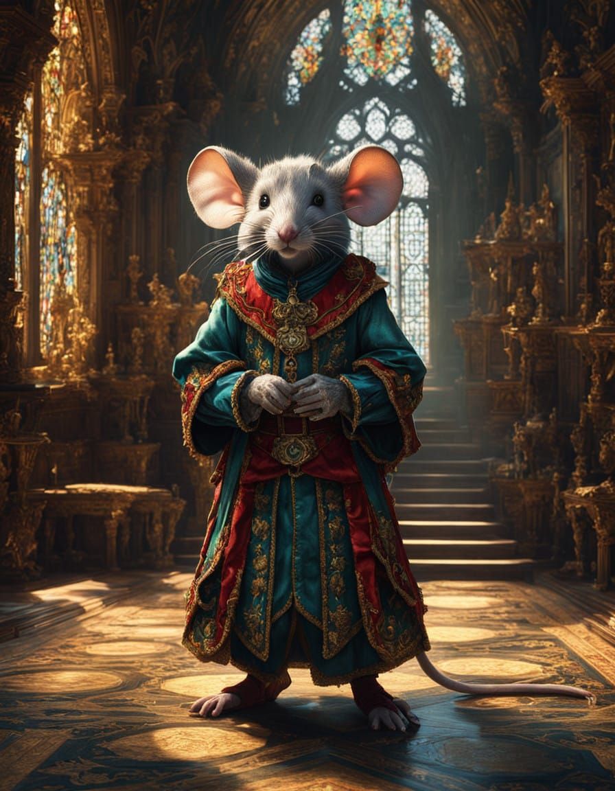 Whimsical Court Jester Mouse in Grand Palace