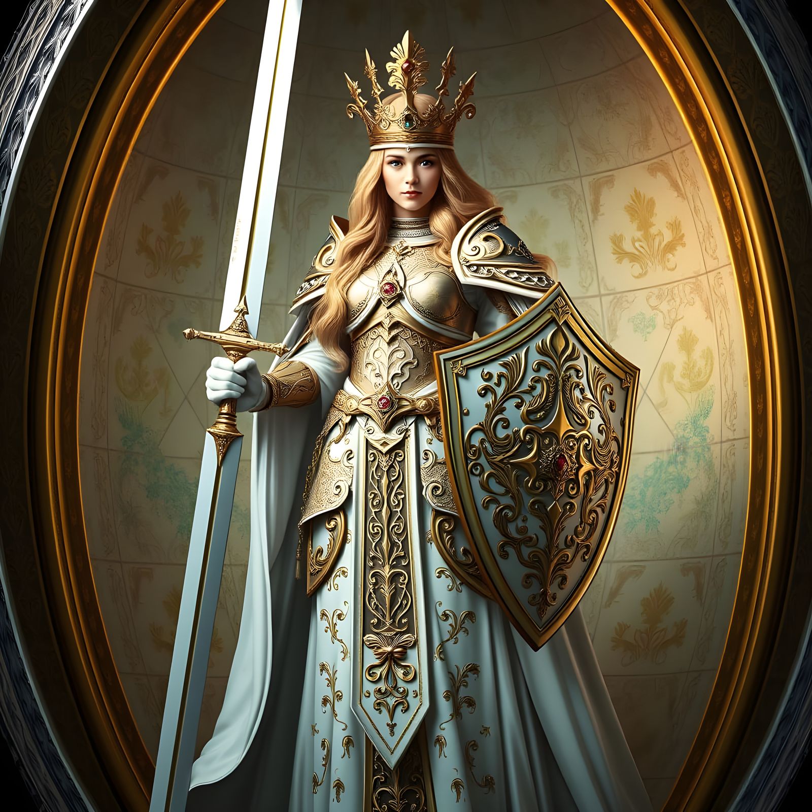 Elegant Paladin Emerges from a Golden Faberge Egg