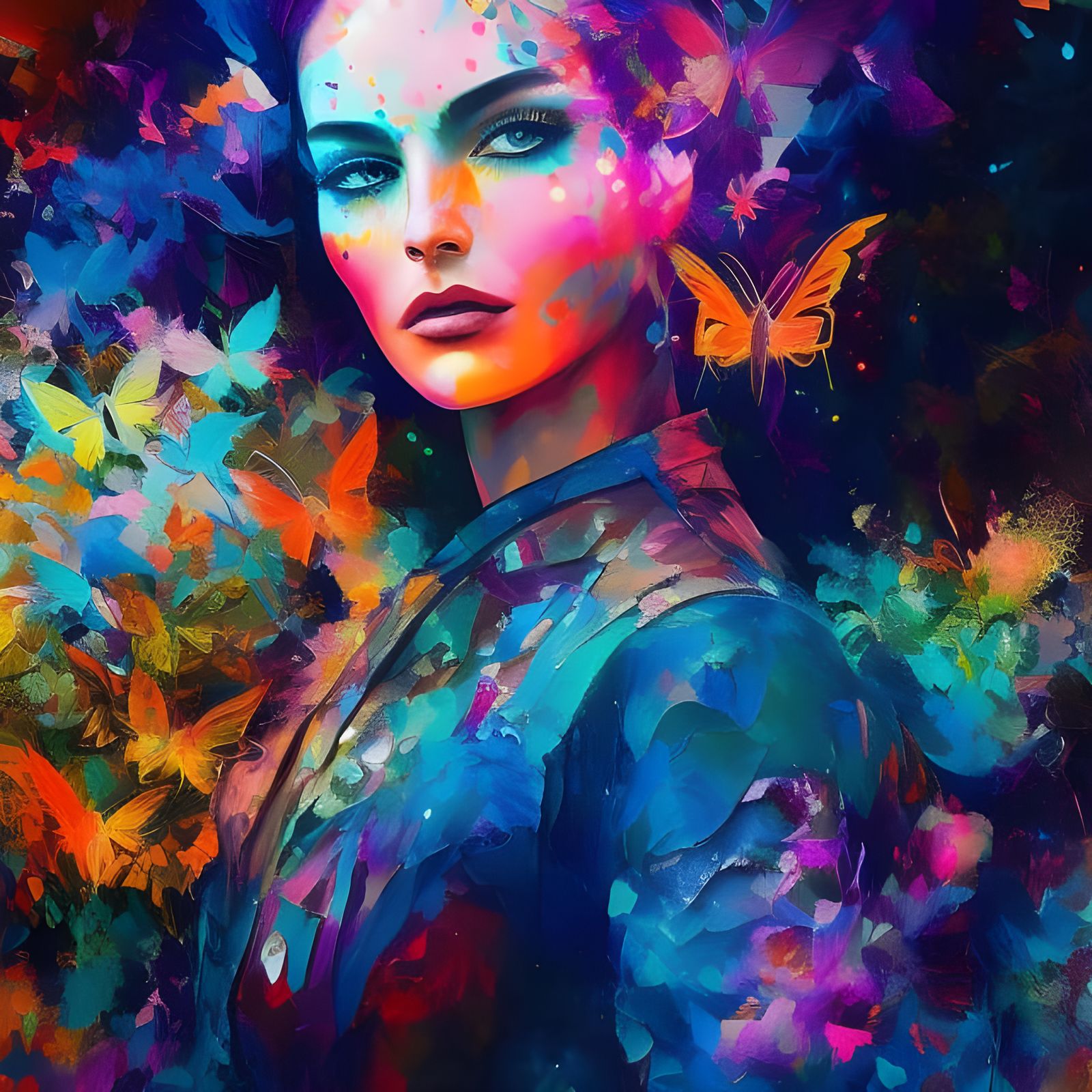 Burning Fire Butterfly Woman: Mixed-Media Collage