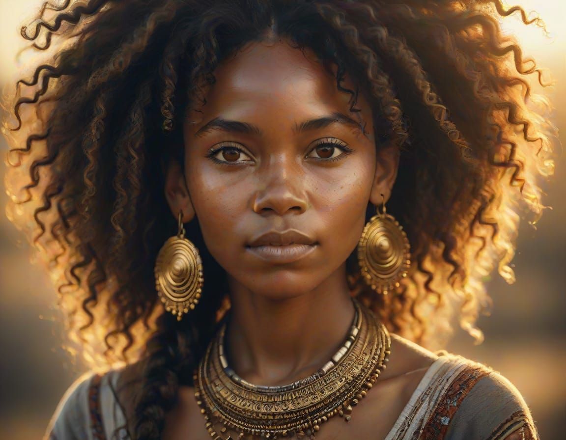 afro woman in golden light