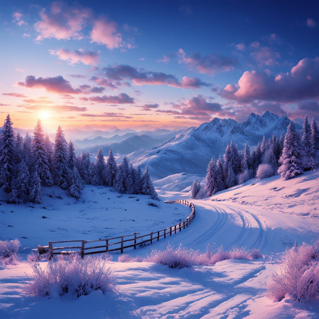 Winter Sunrise Landscape in Pastel Colors