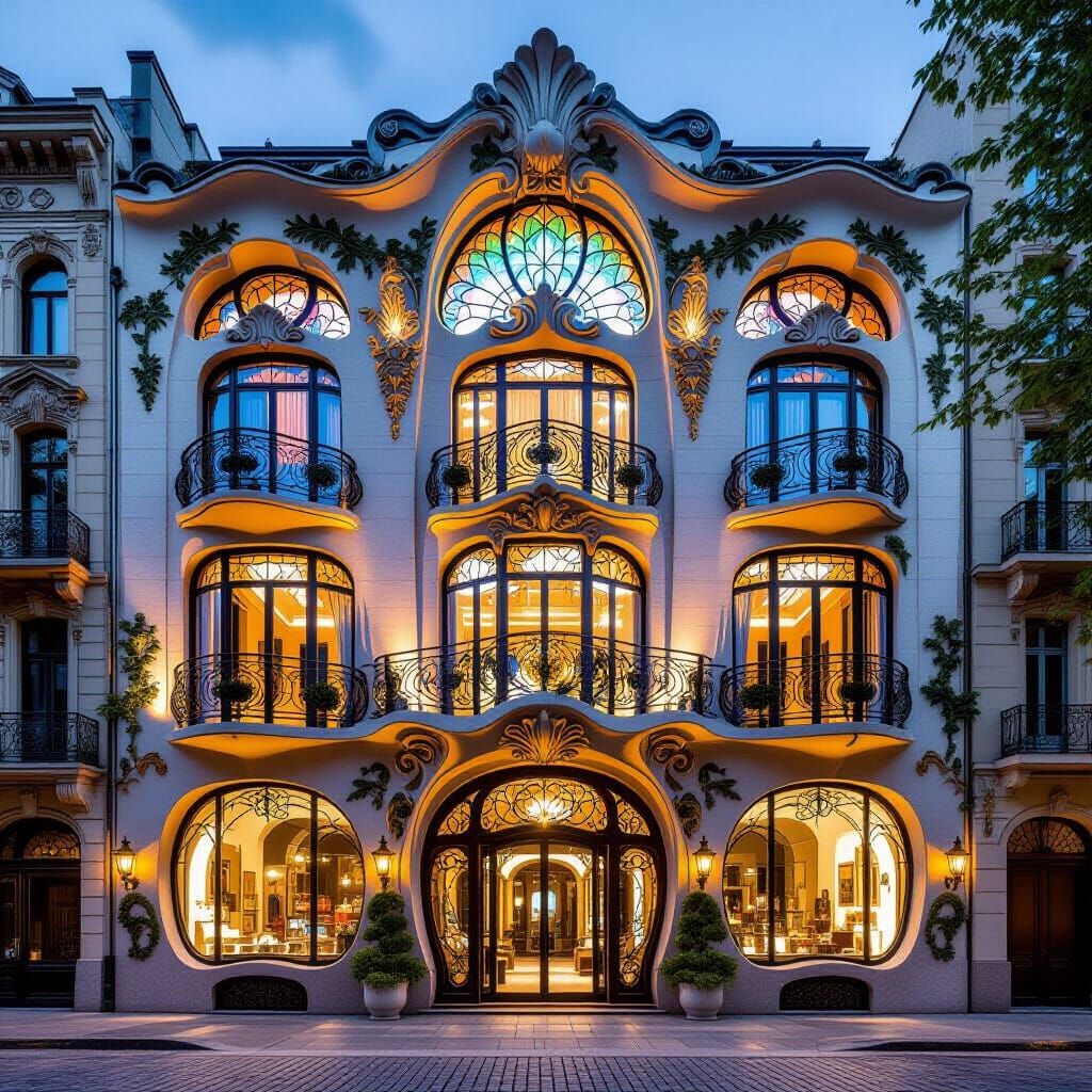 Grand Art Nouveau Architecture at Sunset