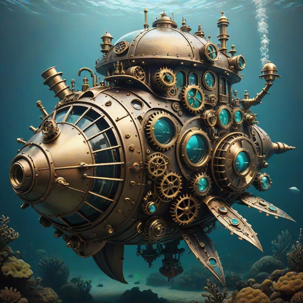 Steampunk Mollusk Inventor in Underwater Workshop