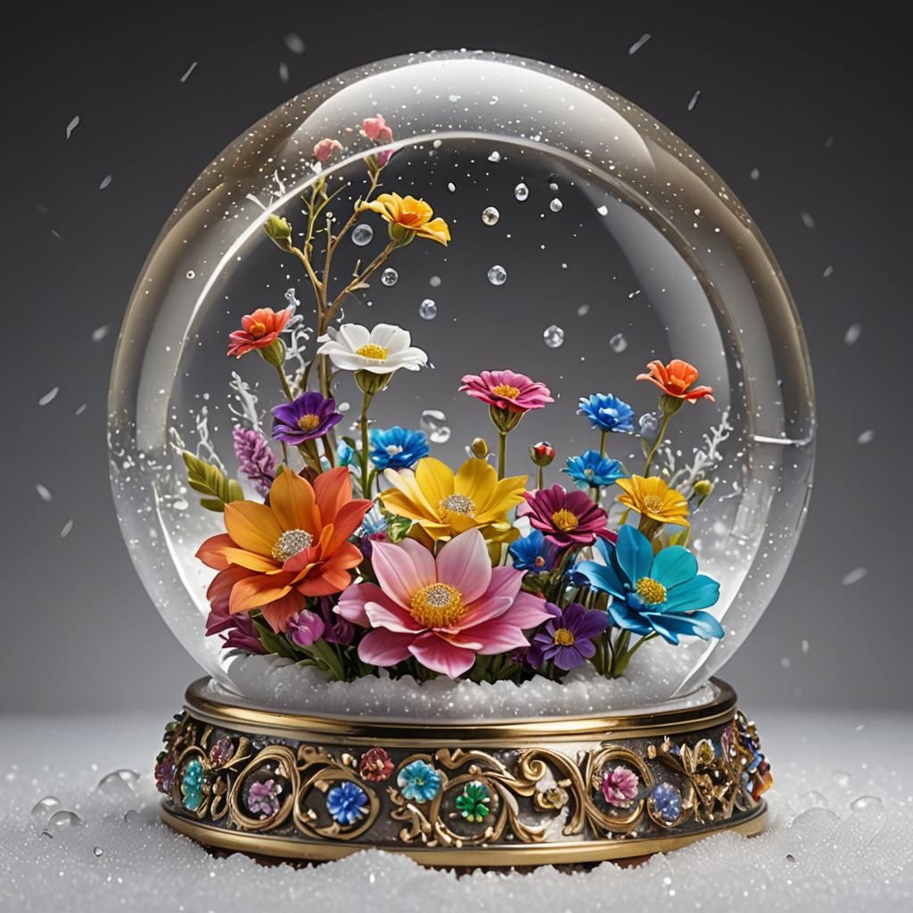 Iridescent Snow Globe with Floating Flowers