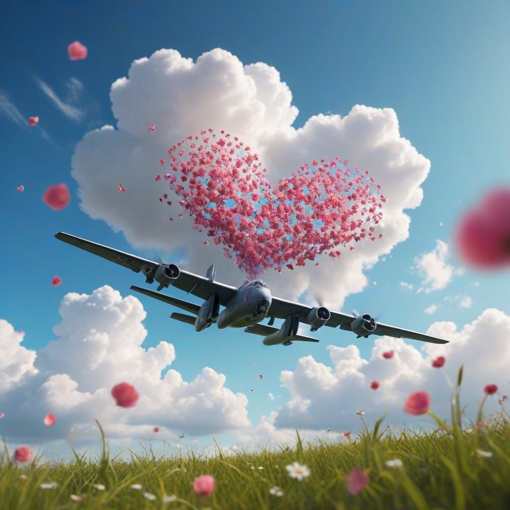 B52 Bomber Drops Love Bombs: Whimsical Concept Art