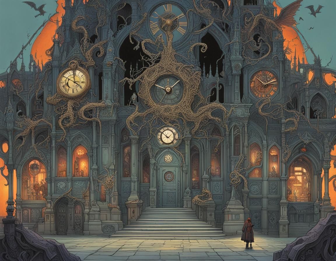 Haunted Gothic Clockpunk Demons in Moebius Style