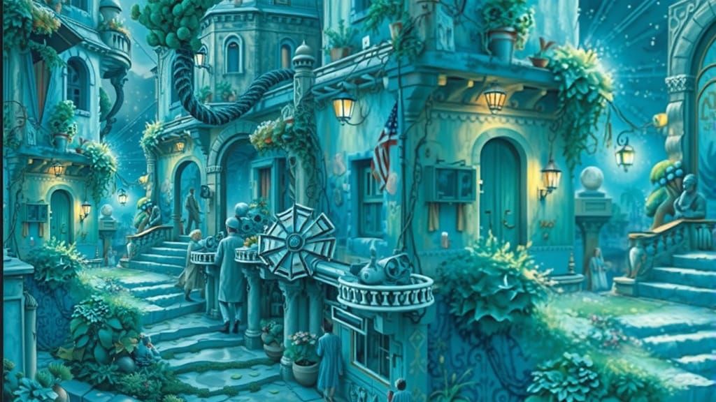 Vibrant Blue Cityscape with Exotic Architecture