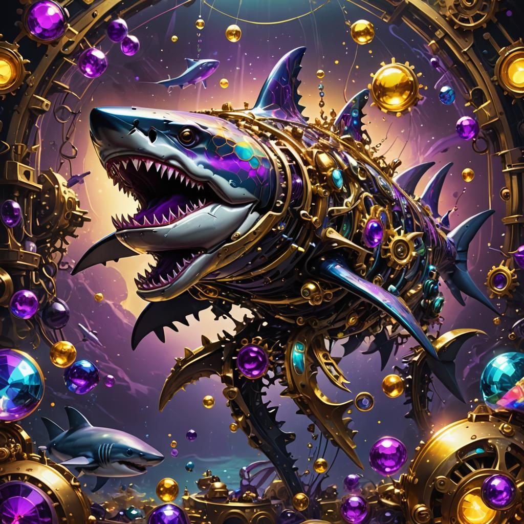 Futuristic Mechanical Shark in Dark Fantasy Style