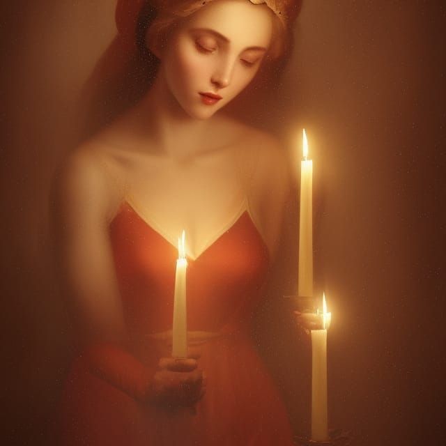 Woman with Candle Crown in Pre-Raphaelite Style