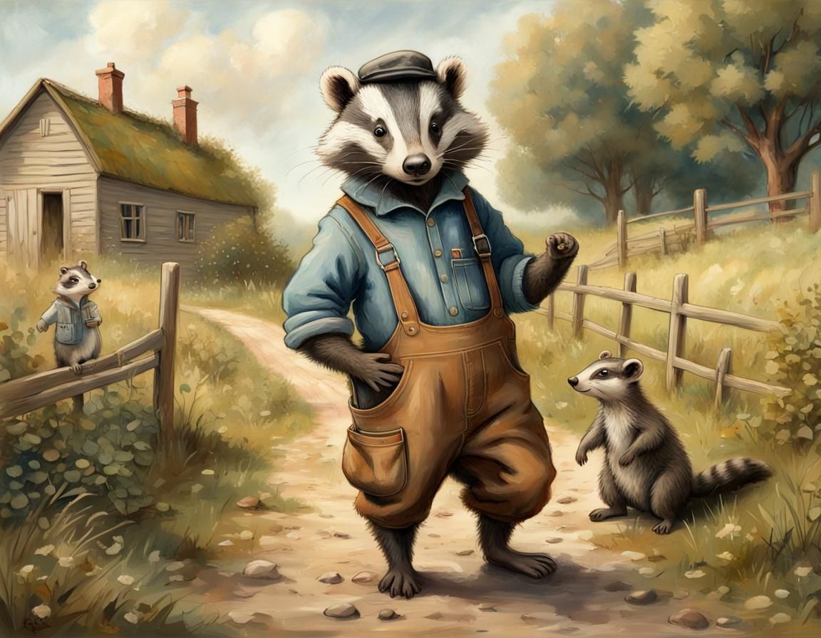 British Badger and Weasel Conversation, Beatrix Potter Style
