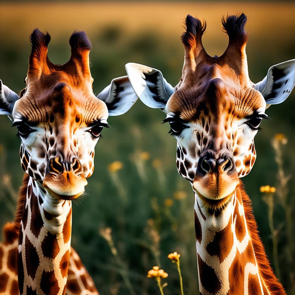 Giraffe Calves in Savannah Grasslands: Wildlife Portrait