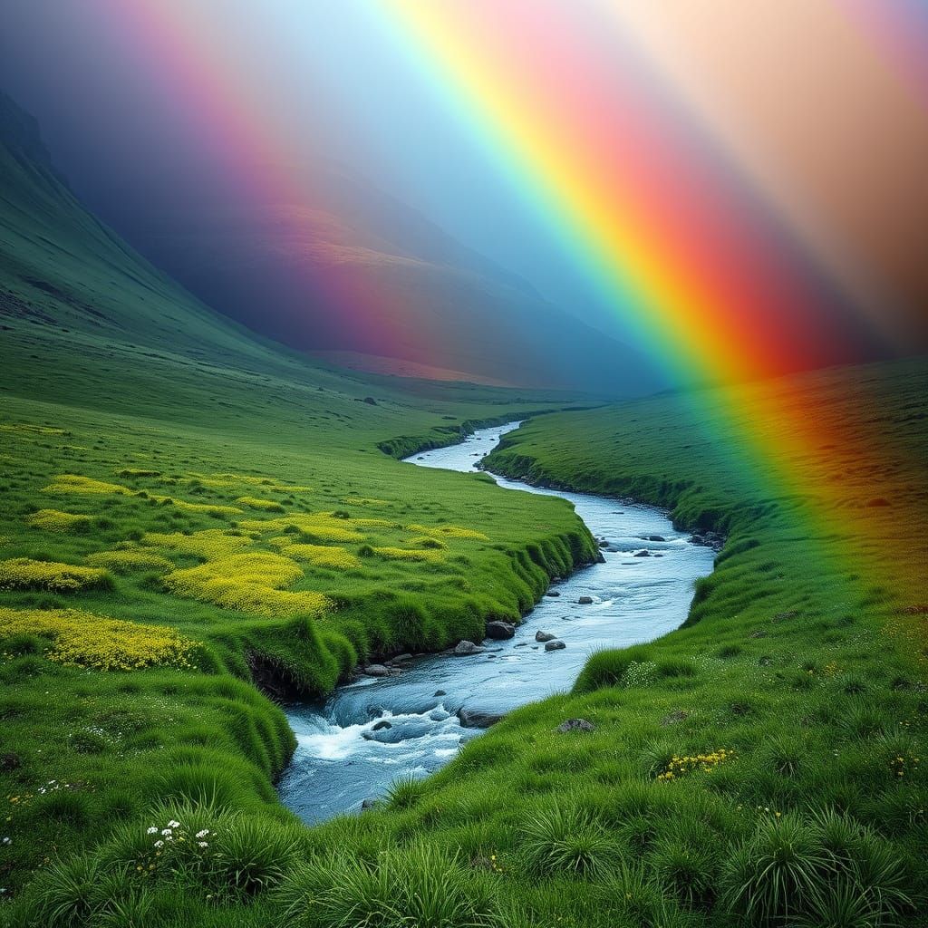 Kaleidoscope Rainbow of Birds Over Green Meadow