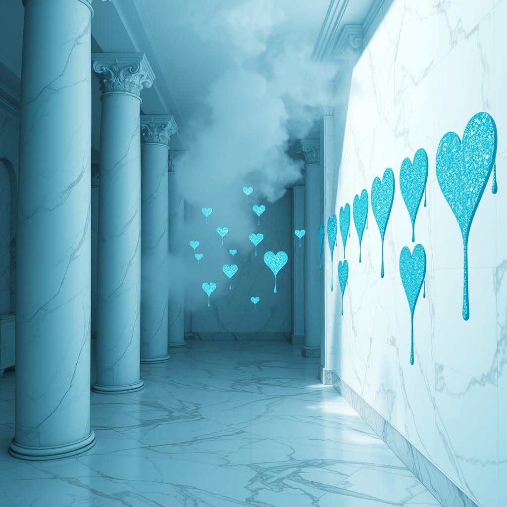 Glitchcore Marble Alleyway with Dripping Hearts