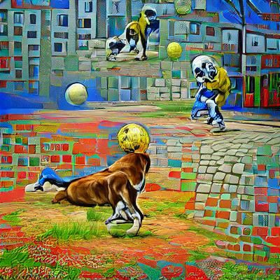 Dog playing football