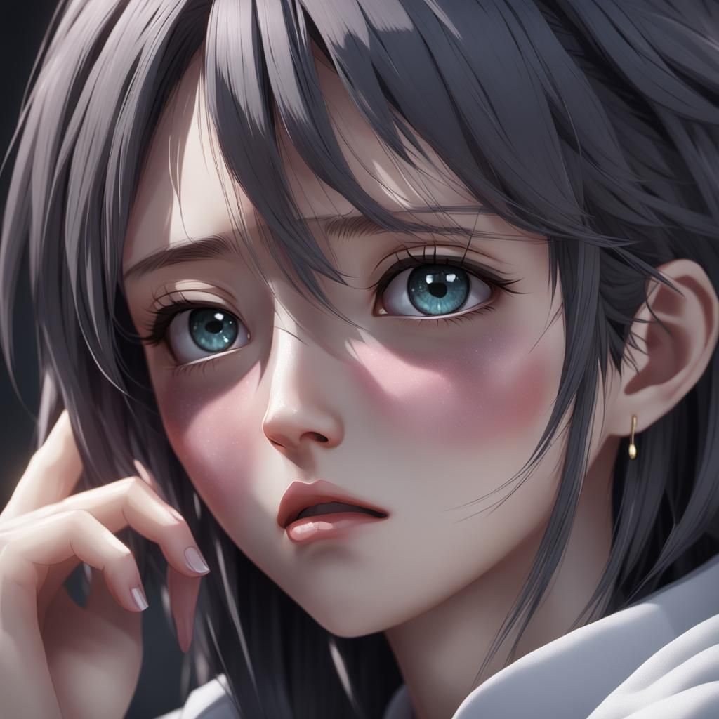 anime girl crying, sad,