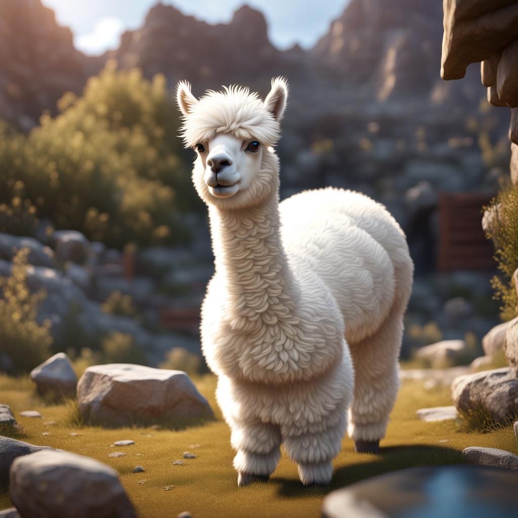 Hyperrealistic 3D Alpaca: Detailed Matte Painting