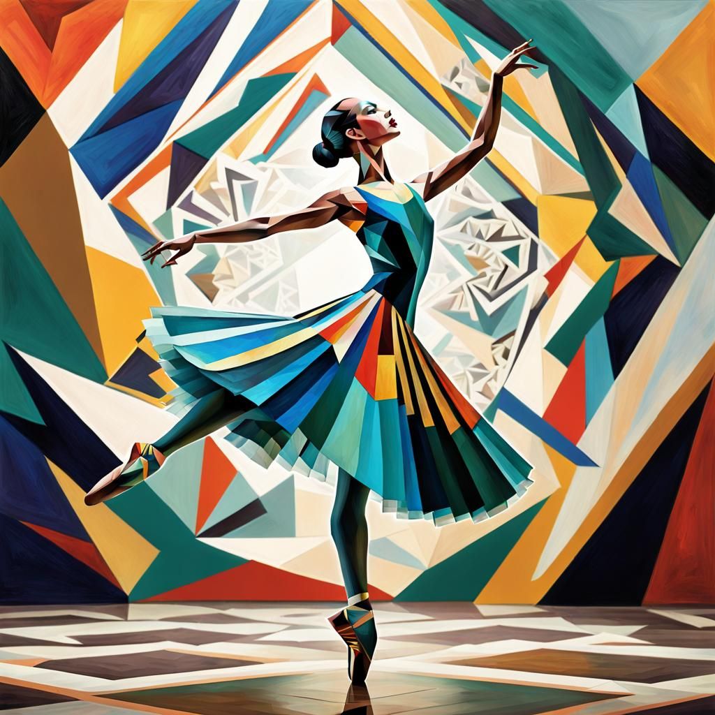 Cubist Ballet Dancer in Geometric Motion