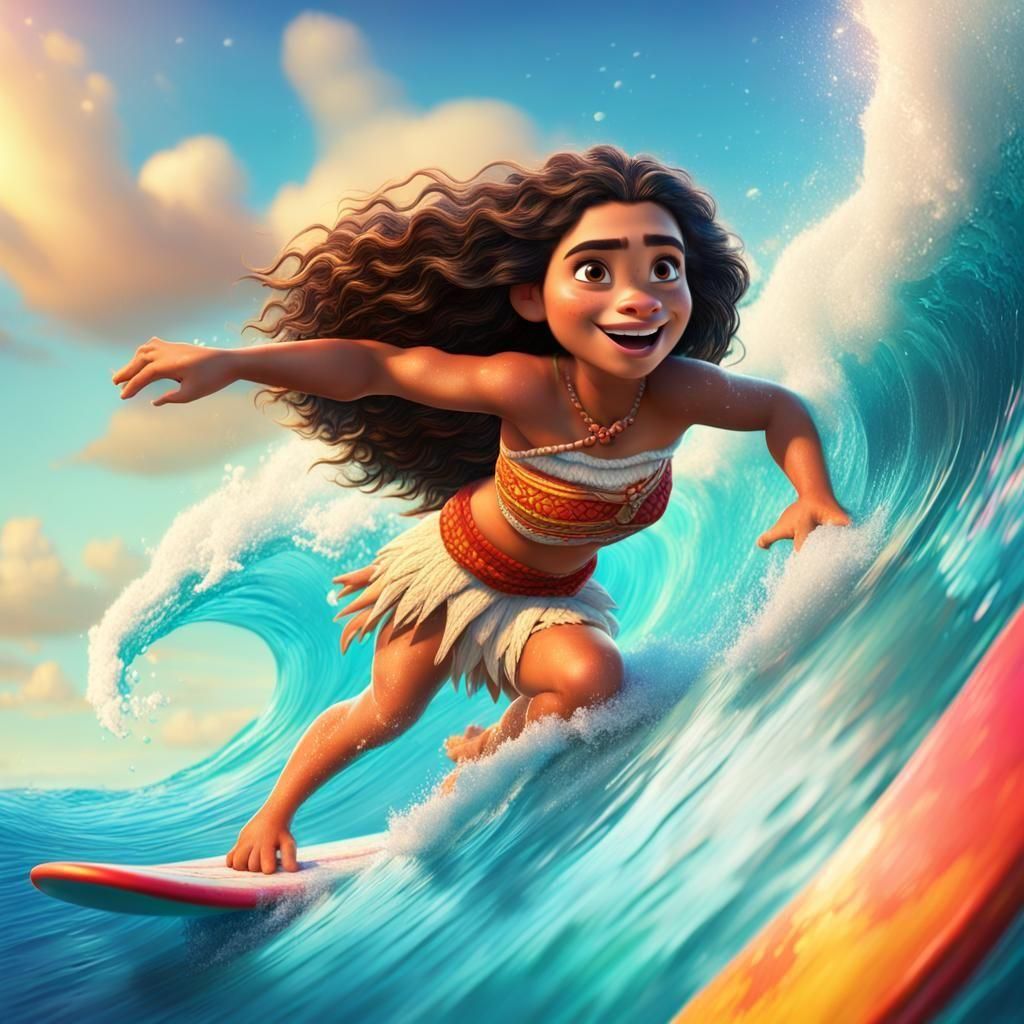 Moana Surfing a Perfect Wave: 3D Digital Art