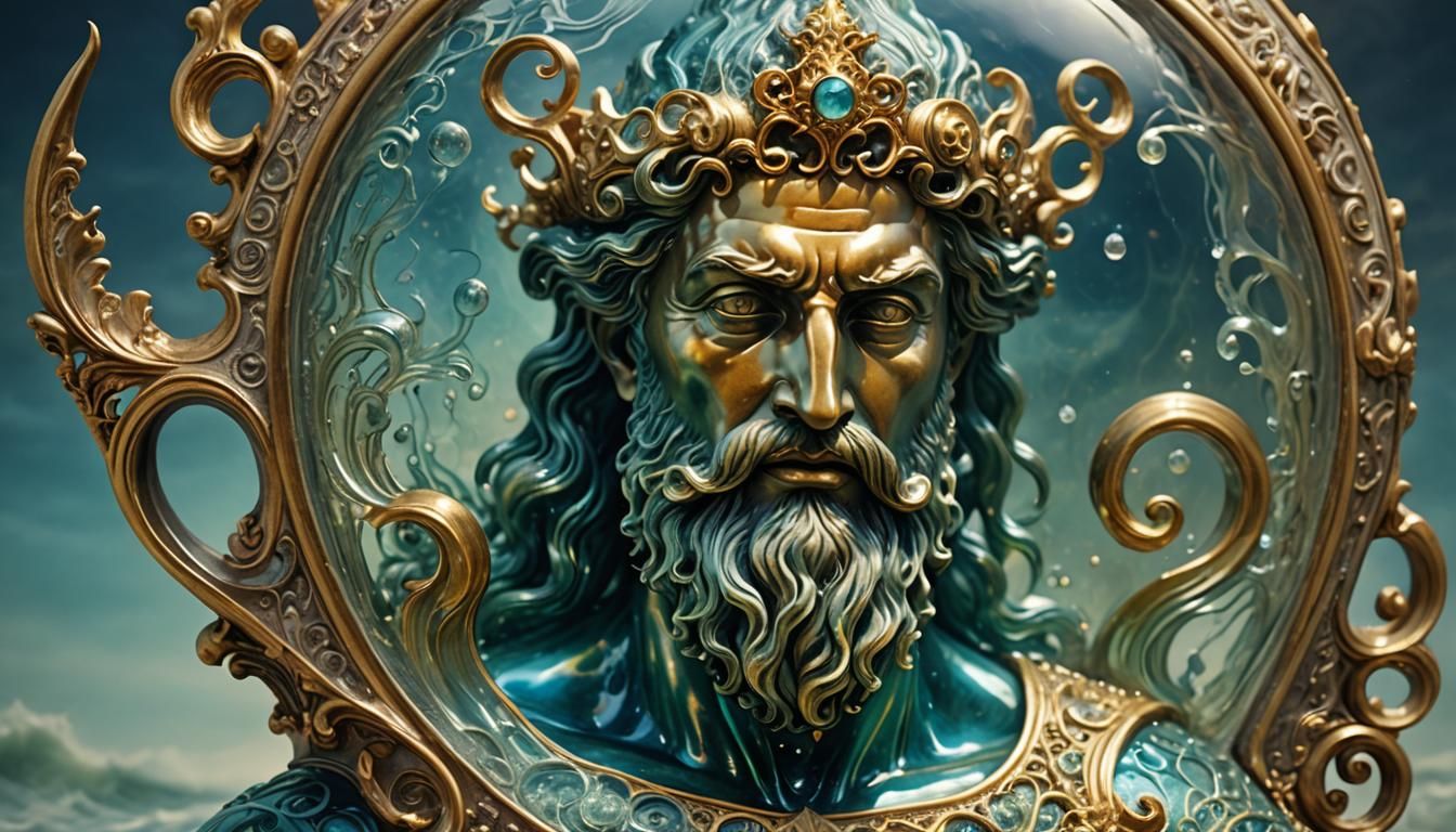 Surrealist Sculpture of Poseidon Trapped in Antique Glass