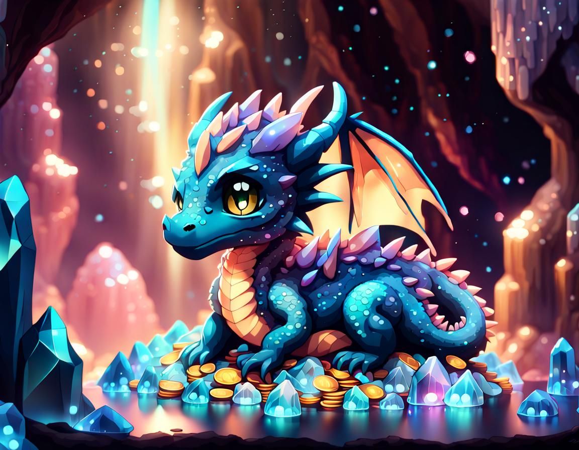 Crystal Cave Dragon in Bioluminescent Landscape
