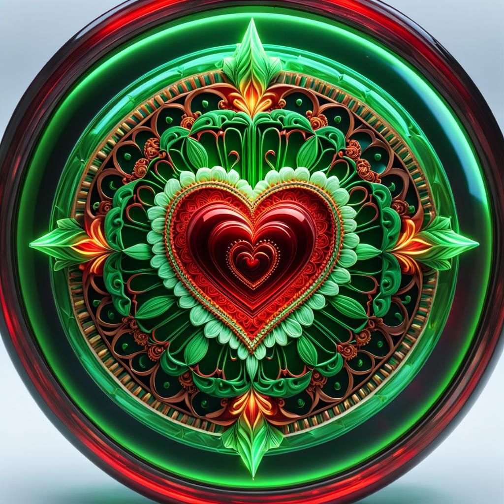 Red Heart Mandala in Steampunk Style