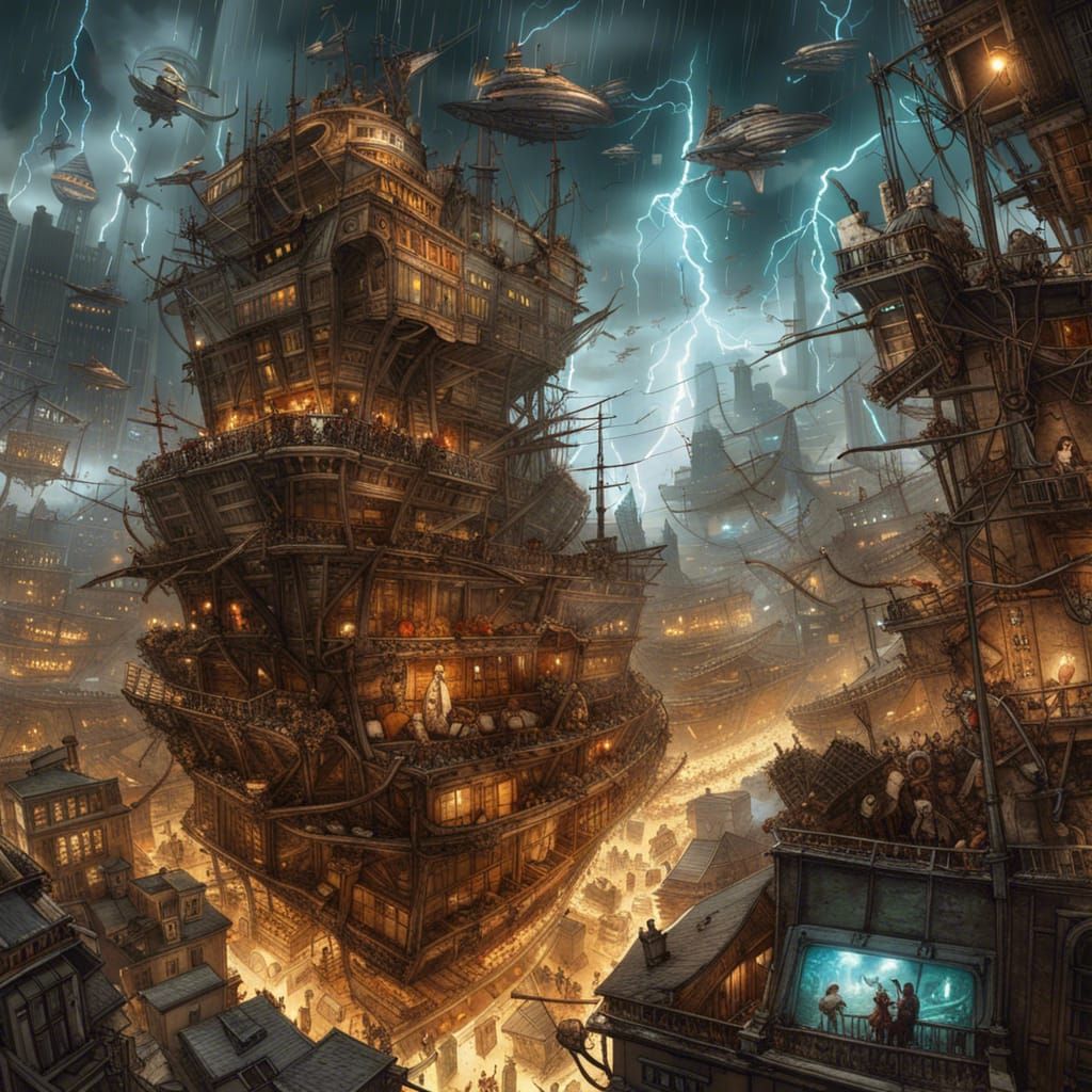 Electrical Doomsday City with Flying Ships
