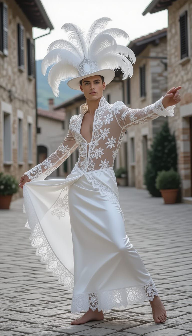 Gay Man in Drag Dancing in Italian Village