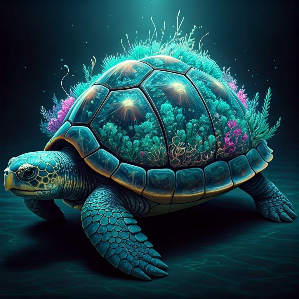 Bioluminescent Turtle Shell: Crystalline Flora in HDR Lighti...