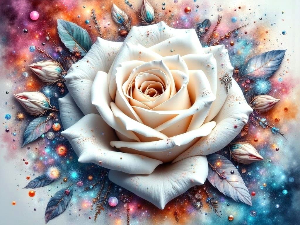 Vibrant White Rose in Mystical Aura