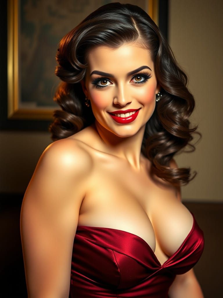 Glamorous Pin-Up Girl in Golden Lighting