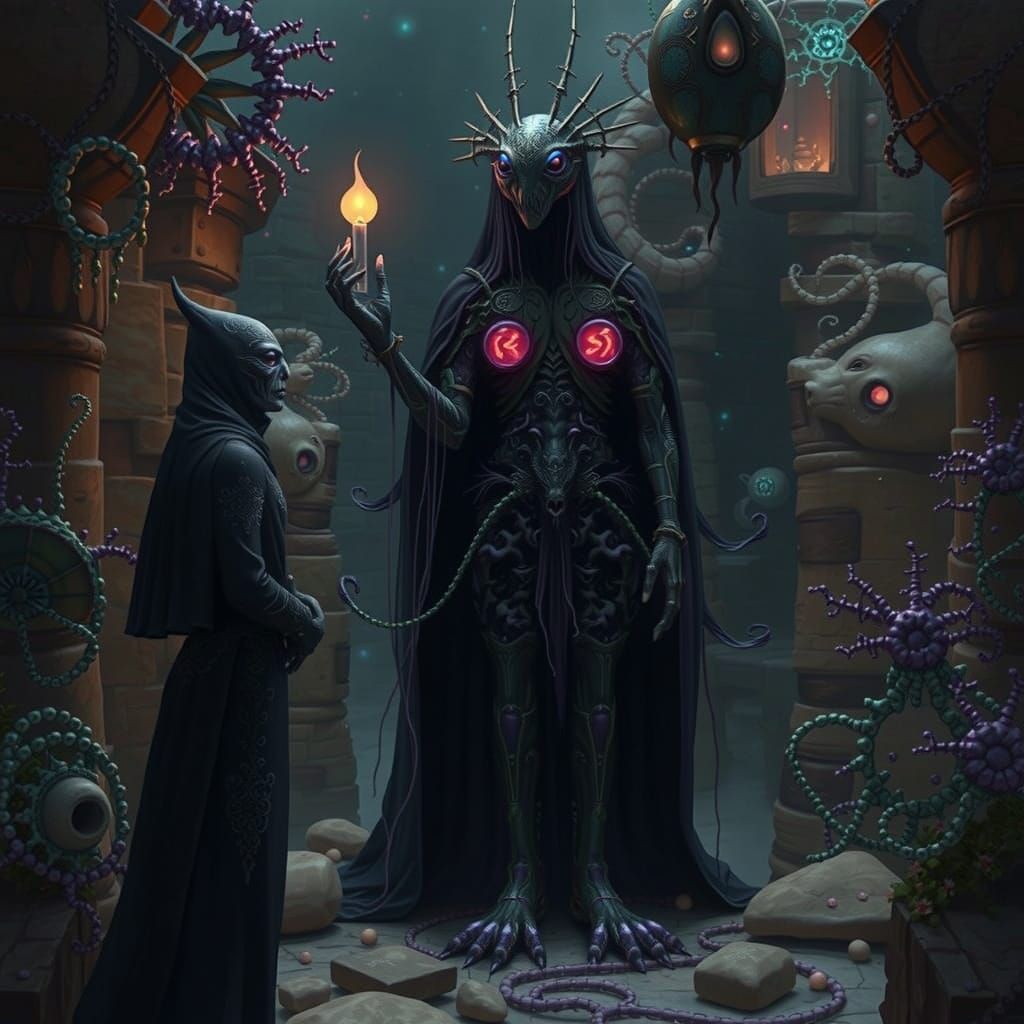 Iridescent Creatures in Mystical Biome with Bioluminescent D...