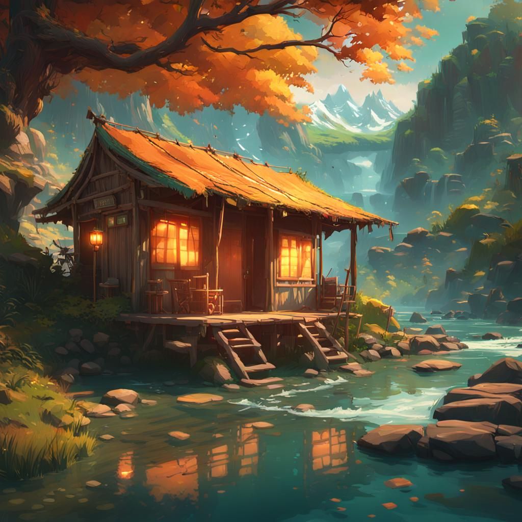Charming Riverside Hut Concept Art