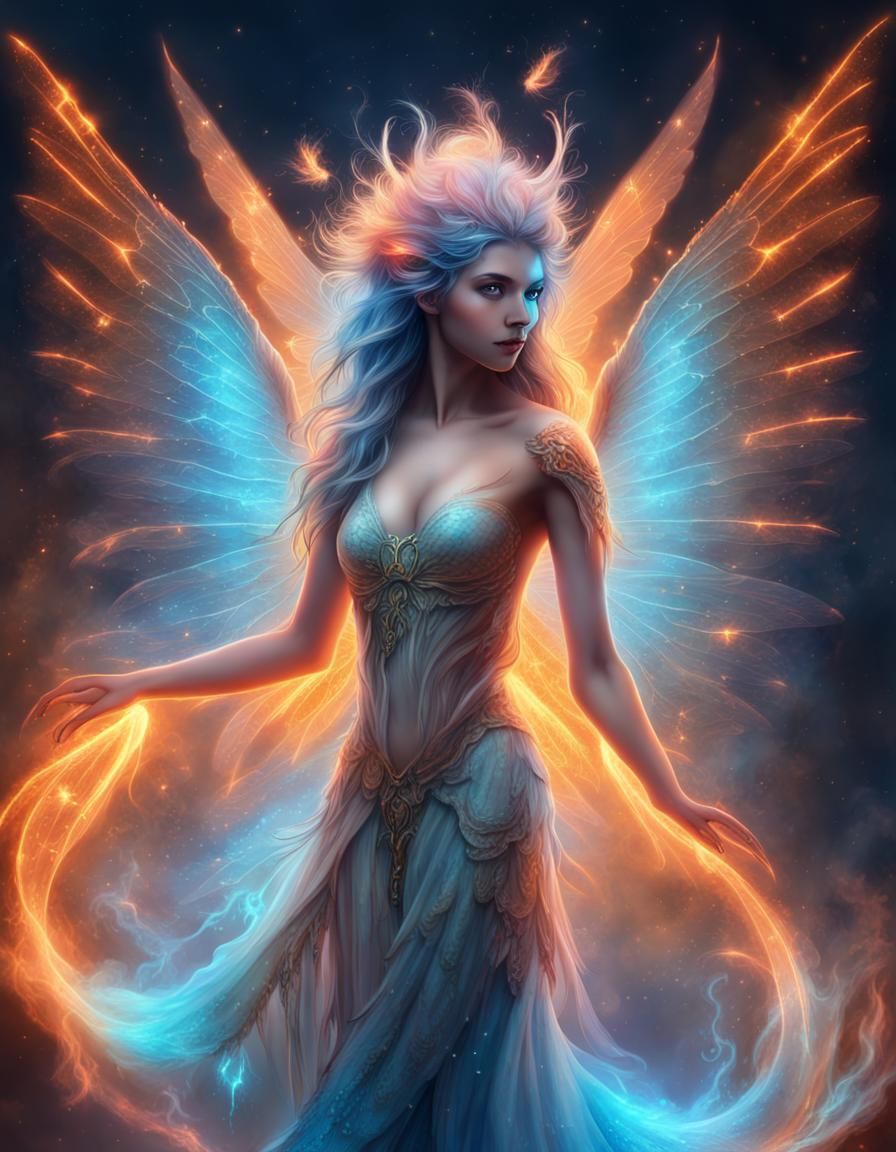 Luminous Fairy Hybrid with Swan Wings