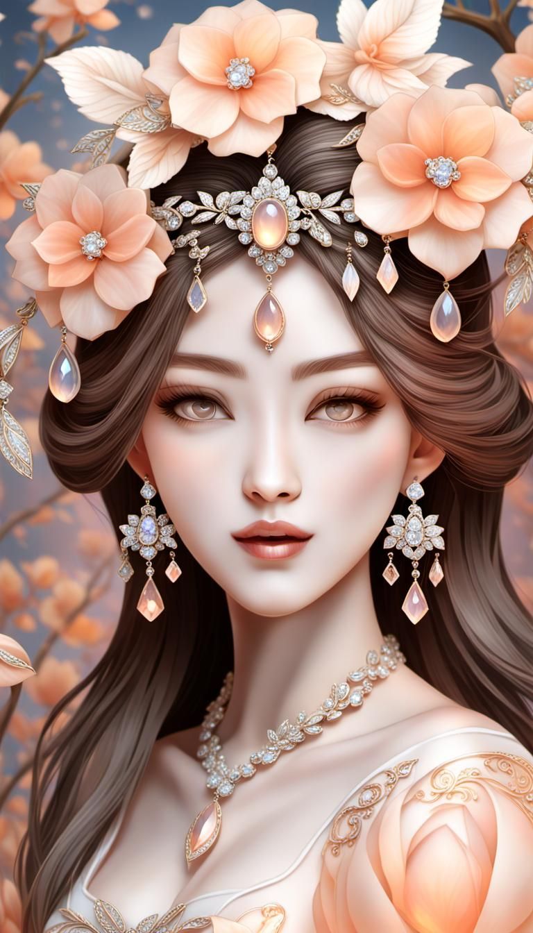 Peach Moonstone Girl in a Moonlight Fairy Tale