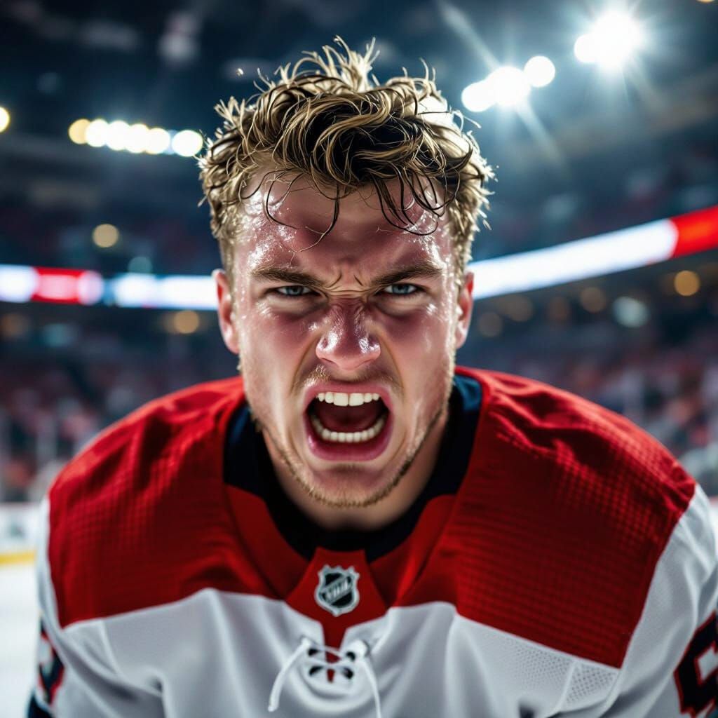 Brady Tkachuk Intense Hockey Player On Ice