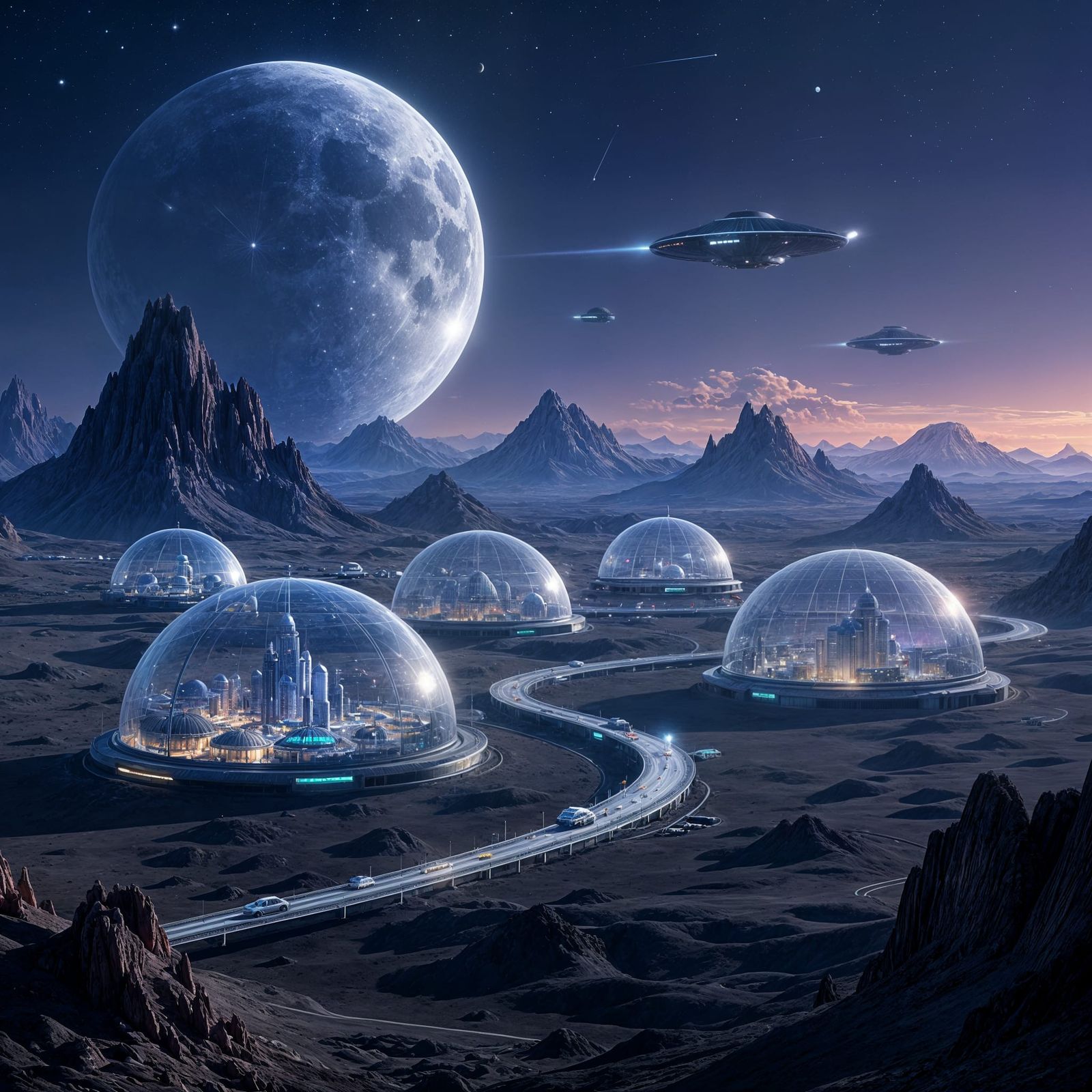 Alien Domed Cities on Barren World Landscape