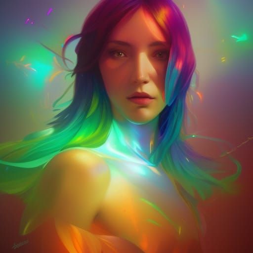 Rainbow Prism Portrait in Detailed Splash Art Style