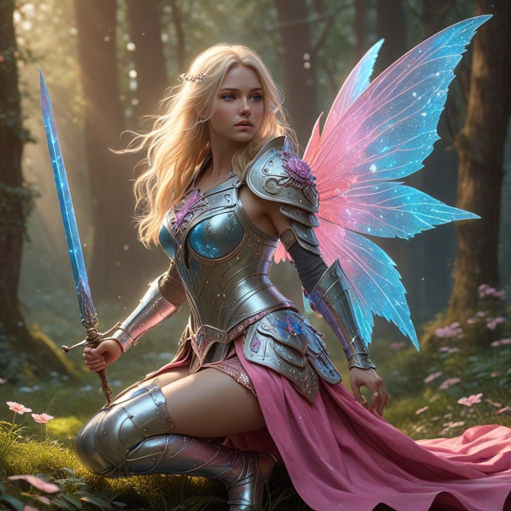 Fairy Knight in Battle: Hyperrealistic Fantasy Art