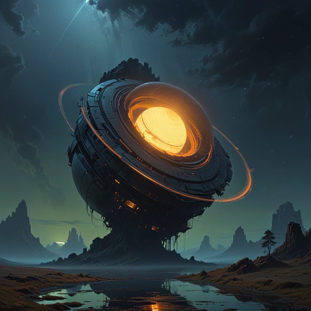 Surreal Cosmological Encounter: Saturn and Mysterious Black...