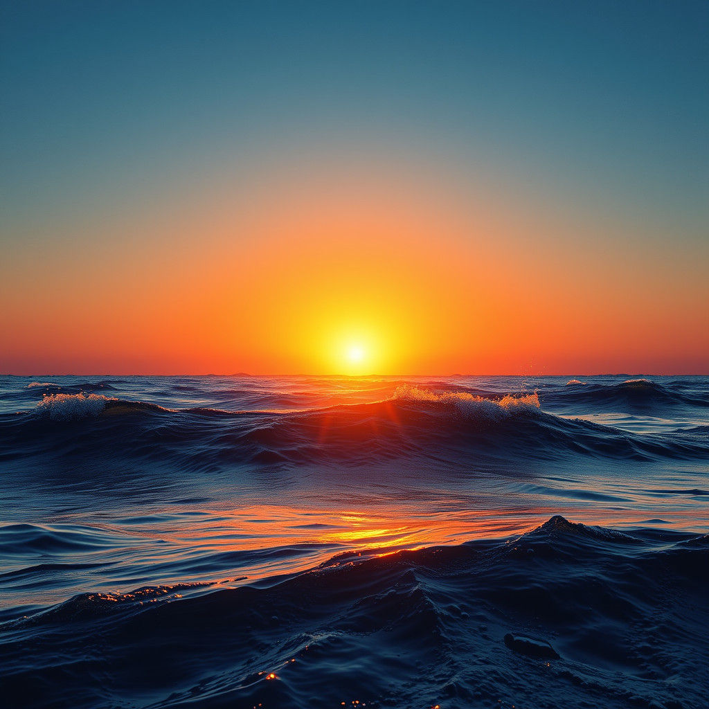 Hyperrealistic Sunrise Over Ocean Waves in Splash Art