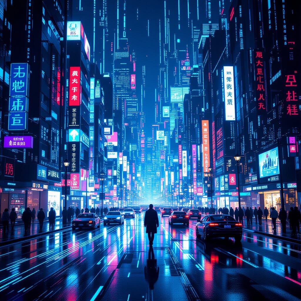 Luminous Code Cityscape at Night