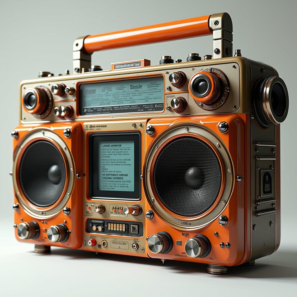 Retro-Futuristic Soviet Boombox with E-Ink Reader
