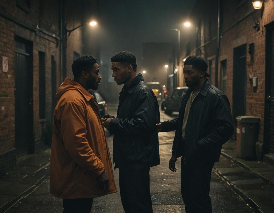 Gritty Back Alley Exchange in Cinematic Realism